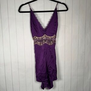 Dreamgirl Lingerie Romper Purple Satin & Lace Corset Lace Up Romantic Sexy XL